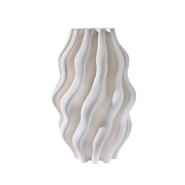 Fugurato Elda Vaas Wit - Keramiek met Golvend 3D-Reliëf - Ø20 x H34 cm