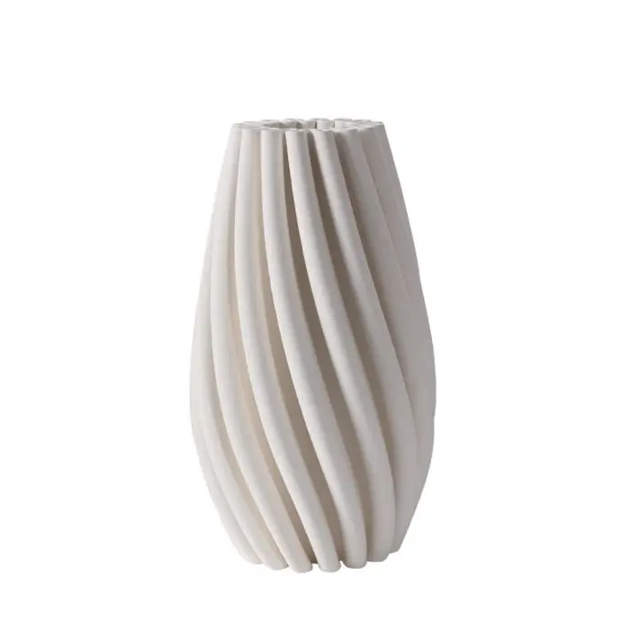 Fugurato Lia Vaas Wit - Keramiek met Gedraaide 3D-Ribbelstructuur - Ø13,5 x H26 cm