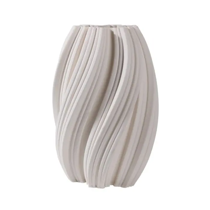 Fugurato Nena Vaas Wit - Keramiek met Gedraaide 3D-Ribbelstructuur - Ø21 x H30,5 cm