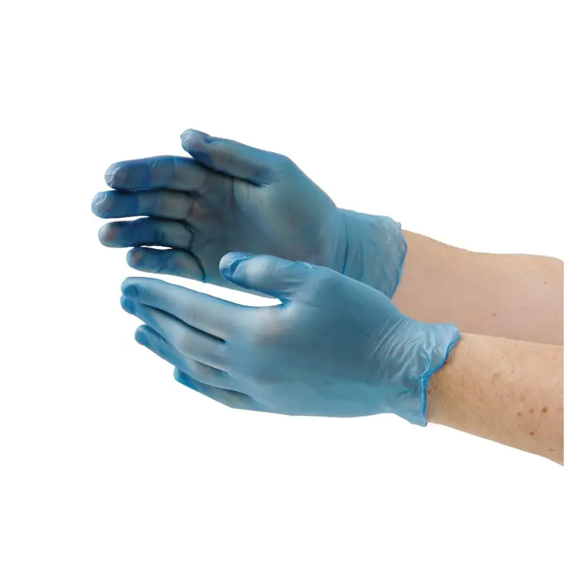 Gants alimentaires en vinyle non poudrés Hygiplas bleus S (lot de 100)