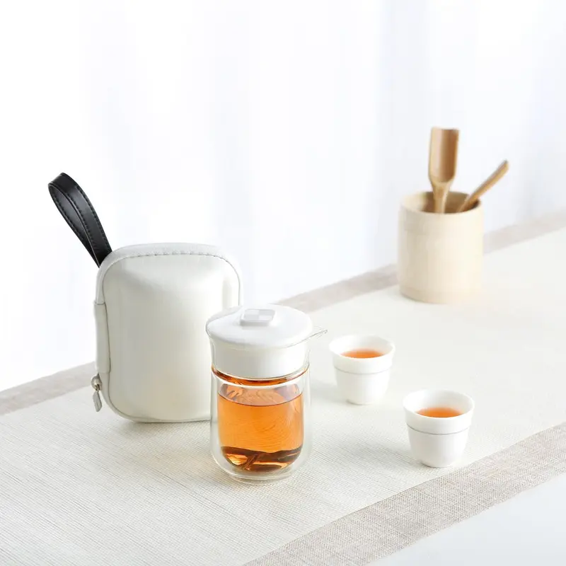 Glass & Porcelain Tea Maker, Travel Tea Set with 2 Cups