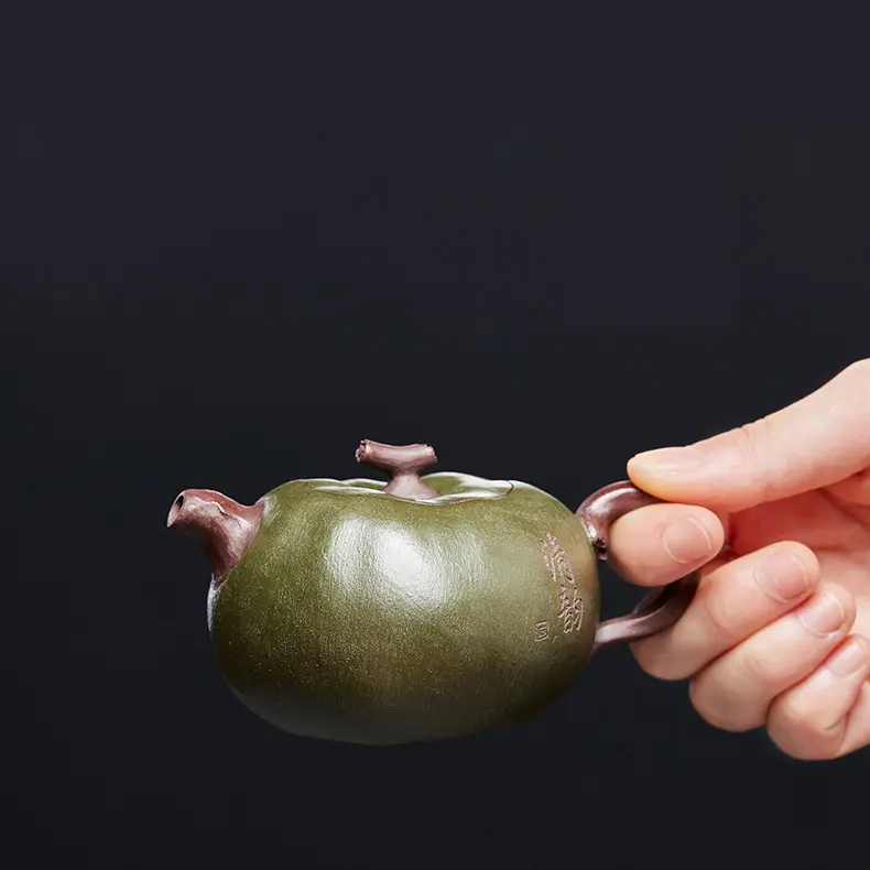 Green Clay Yixing Teapot 'Wild Tomato' by Jingjing Li 160ml