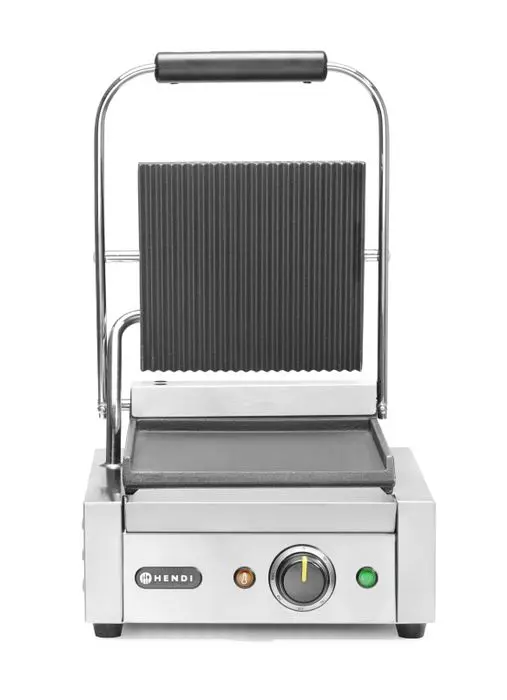 Grill de contact - modèle simple, HENDI, dessus rainuré et dessous lisse, 230V/1800W, 310x375x(H)216mm — 263600