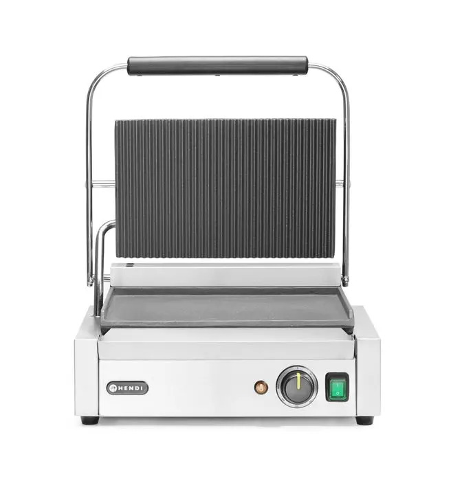 Grill de contact Panini, HENDI, dessus rainuré et dessous lisse, 230V/2200W, 430x375x(H)216mm — 263662