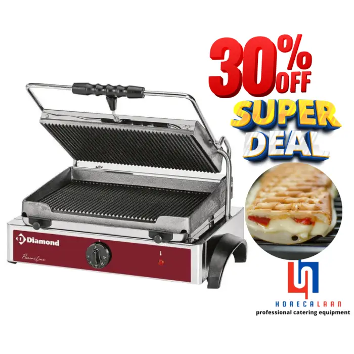 Grill panini électrique MEDIUM, plaques rainurées GR-PANOS