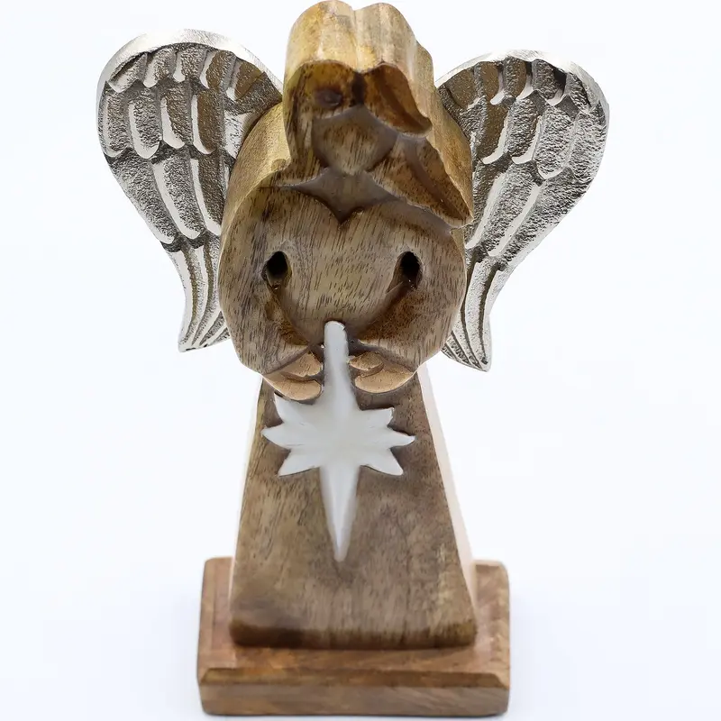 Grote Mango Houten Engel met Ster – 30 cm