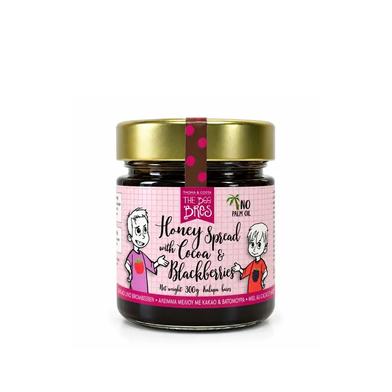 Honingbeleg cacao en zwarte bes 300g Griekenland The Bee Bros