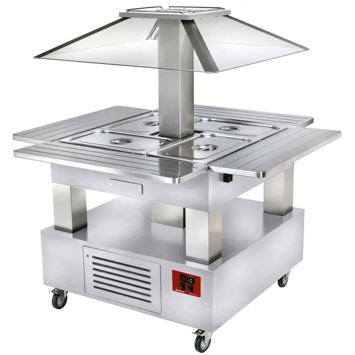 Ilot buffet chauffant, bain marie, 4x GN1/1-150 (Bois Blanc) CBM/4D-A1
