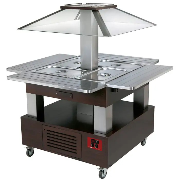 Ilot buffet chauffant, bain marie, 4x GN1/1-150 (Bois Wengé) CBM/4D-B1