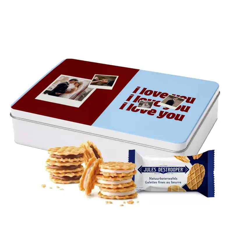 Jules Destrooper Crisp'n Cream mix & natuurboterwafels - volledig gepersonaliseerd cadeau - extra large tinnen blik - 324g