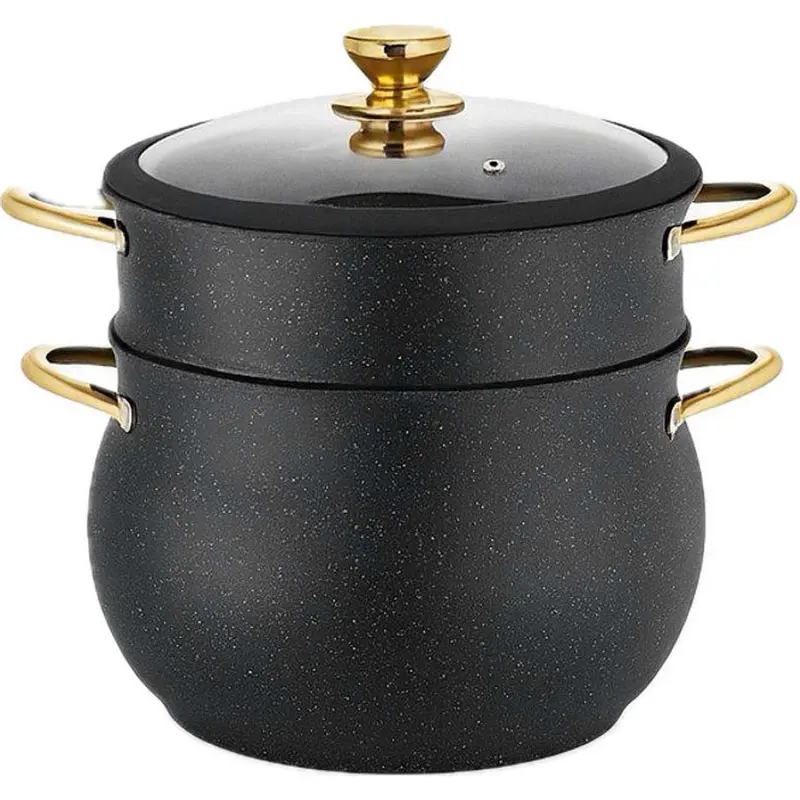Kadirelli Couscous Pan met Deksel - Ø22cm - Zwart/Goud - Stoompan