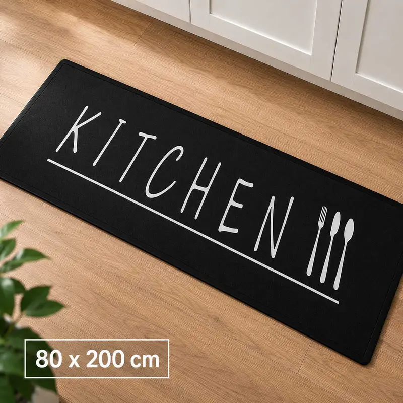 Kadirelli Keukenloper Kitchen - Zwart - 80x200 cm - Vloerkleden - Keuken Tapijt - Keukenmat - Loper Tapijt - Loper Vloerkleed