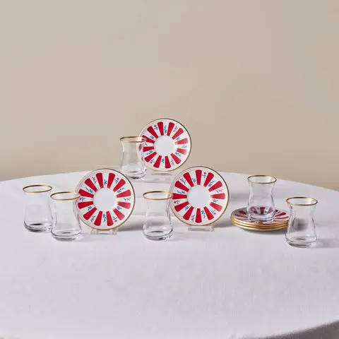 Karaca Bursa Theeglas, 12-delig, Rood