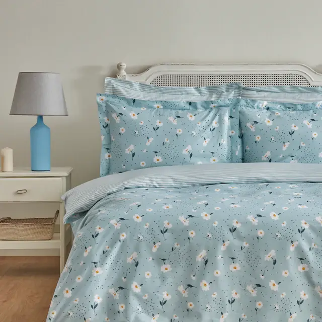 Karaca Daisy 100% Katoenen Dekbedovertrek Set voor Eenpersoonsbed, Mint