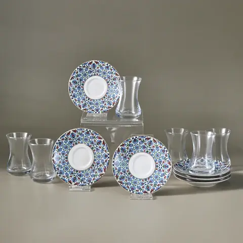 Karaca Emirgan 12-delige Turkse Theeset van Bone China voor 6 Personen, 130 ml, Meerkleurig
