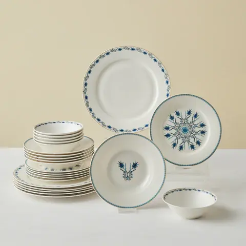 Karaca Forever Bone China Iznik 24-delig serviesset voor 6 personen, Meerkleurig