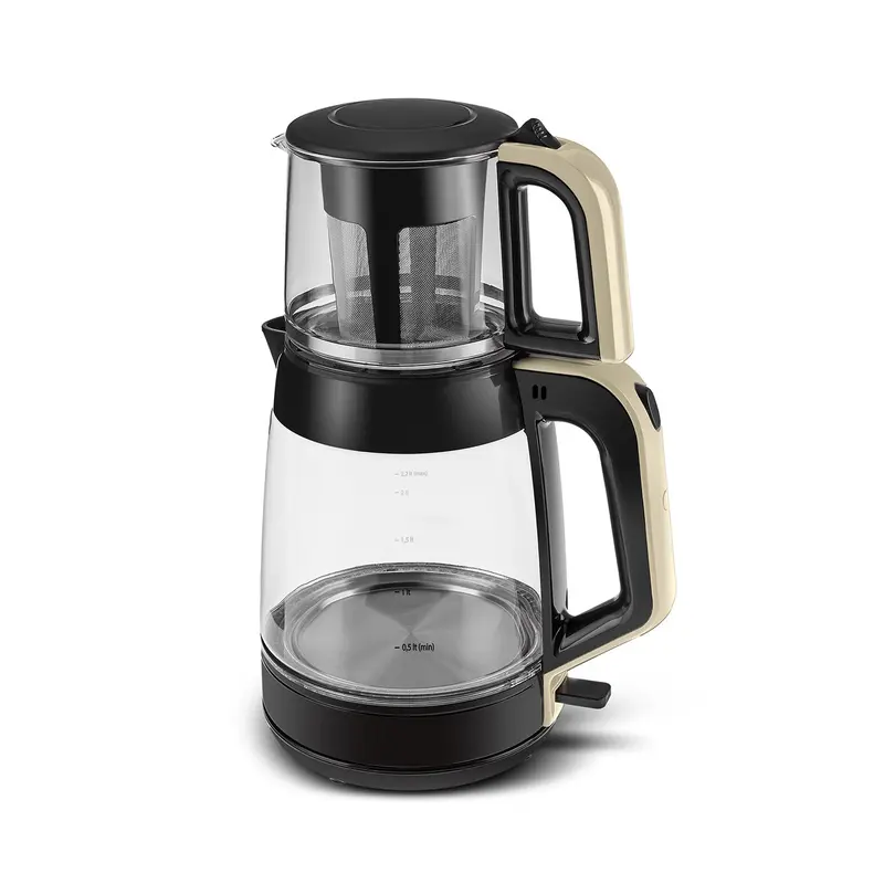 Karaca Glass Tea XL 2in1 Glazen Theemachine en Waterkoker Crème