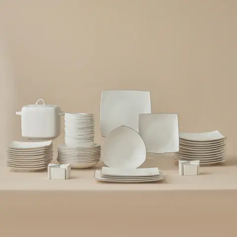 Karaca Square Bone Lucia 60-Delig Serviesset Voor 12 Personen – Goud