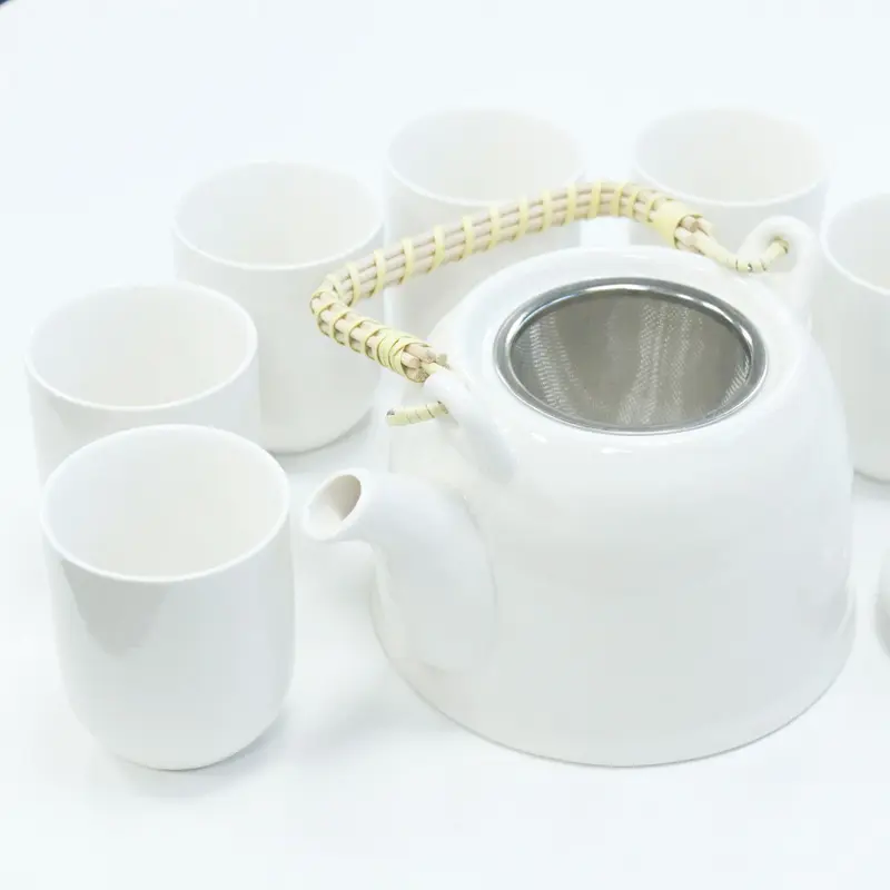 Keramische Theeset Classic White – Theepot & 6 Kopjes