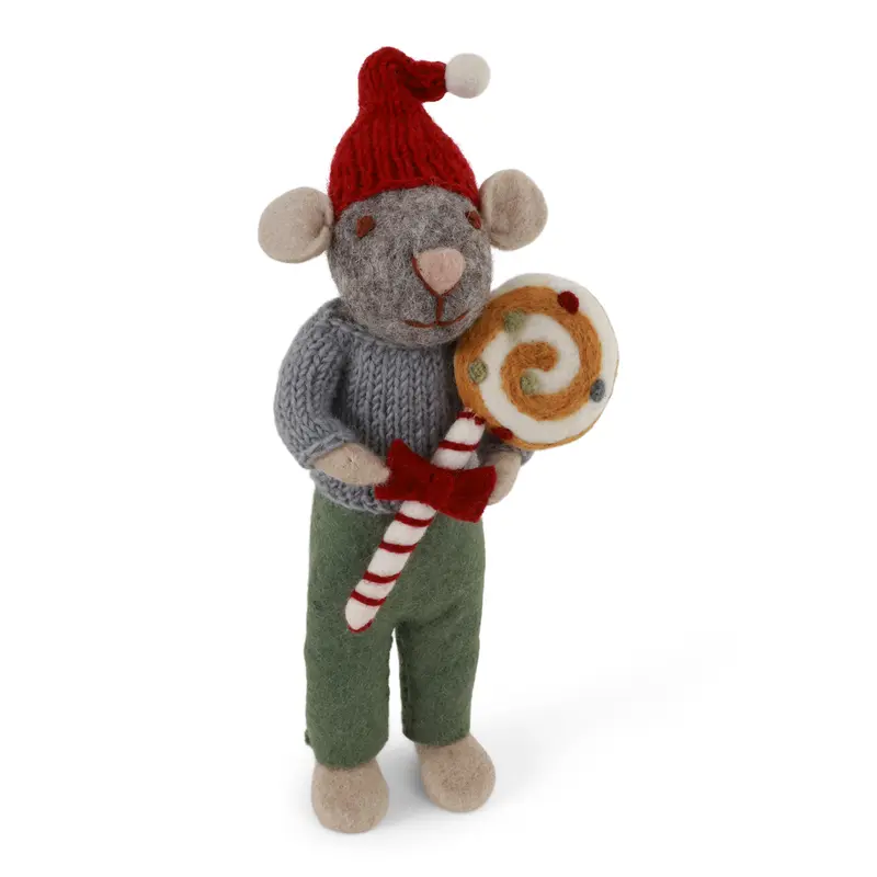 Kerstornamentje - Muis met lolly (mannetje)
