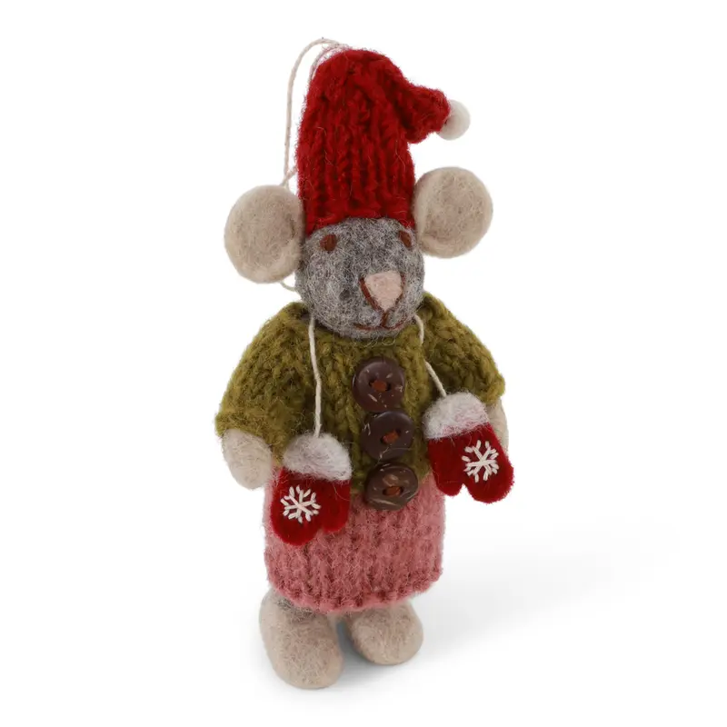 Kerstornamentje - Muis met wanten - 12cm
