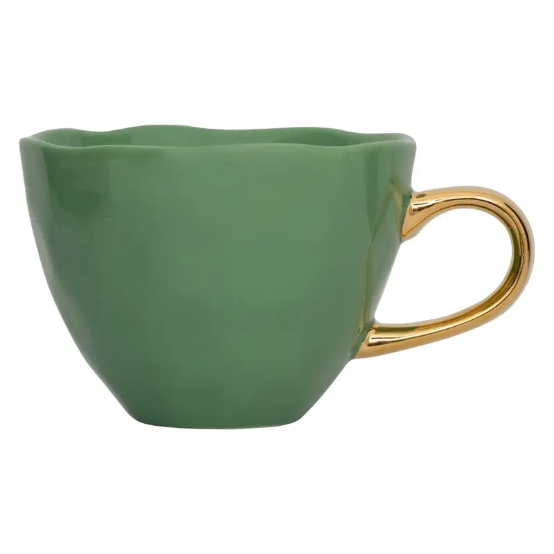 Koffie- en theekop 35 cl - Groen met gouden oor | Good Morning