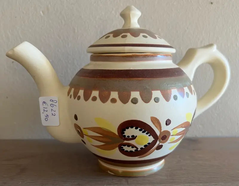 Koffiepot - klein model - Quimper - decor D307 met een landelijk decor in bruintinten