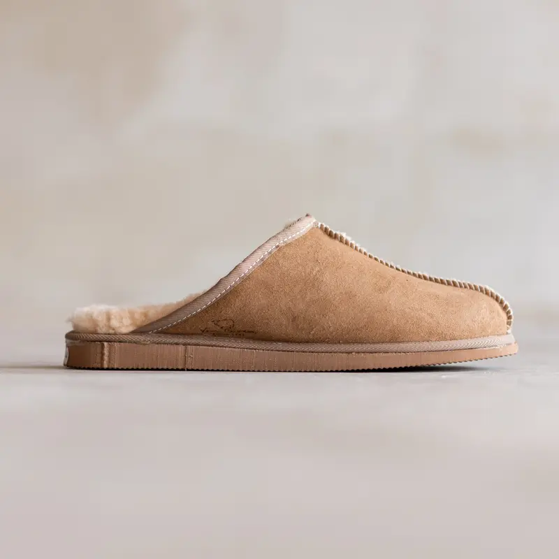 Lamsvel Heren Slippers - Camel - Maat 40