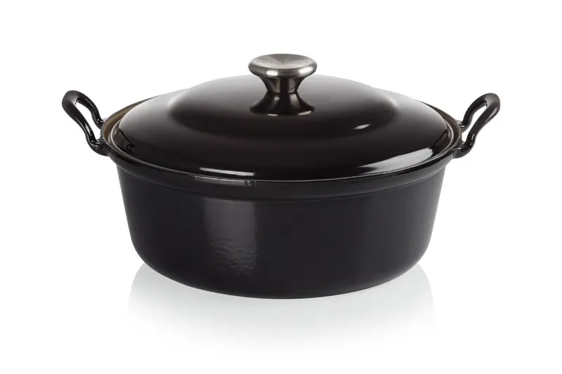 Le Creuset Gietijzeren ronde braadpan met plaatstalen deksel in Ebbenzwart 28cm 4,9l
