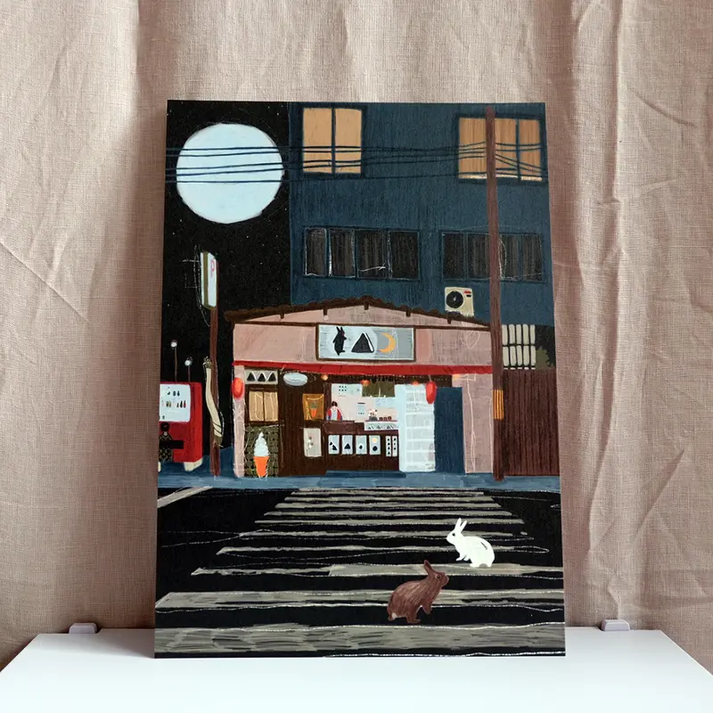 Leandra du Pau Illustration A4 Konijn Onigiri Shop