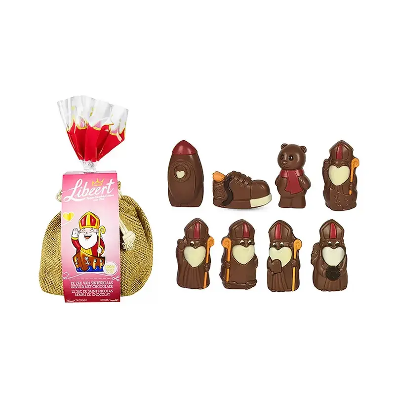 Libeert speelgoedzak van Sinterklaas met chocoladefiguren - 140g