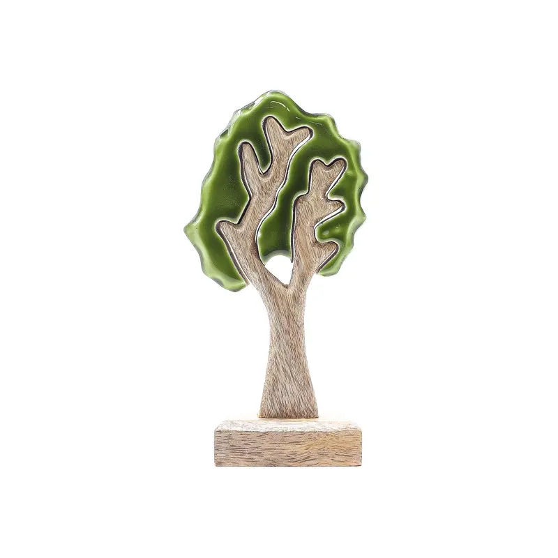 Mango Houten Decoratieboom met Groen Emaille – 20 cm