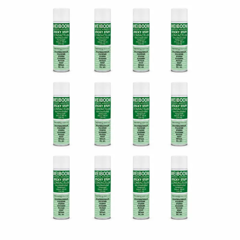 Meiboom Sticky Stuff Spuitbus - 12 Stuks - Professionele Spraylijm - Spuitlijm - Universele Contactlijm - Lijmspray - 500ML