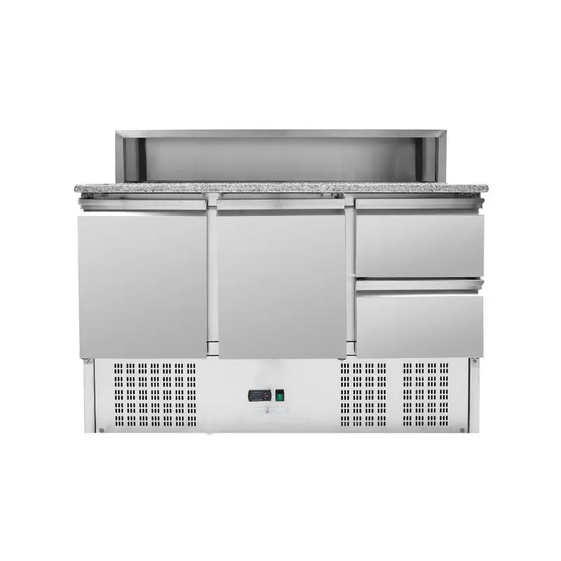 Meuble à Pizza Réfrigéré avec Toit Inox - 8 x GN 1/6 - 2 Portes et 2 Tiroirs