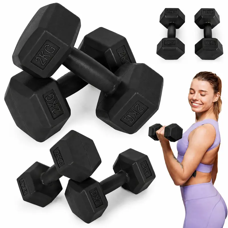 MovePro Hex Dumbbellset - 2 x 2 kg - Zwart - Fitness Gewichten