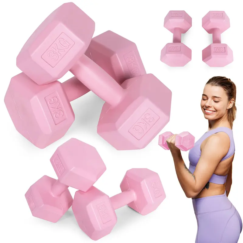 MovePro Hex Dumbbellset - 2 x 3 kg - Roze - Fitness Gewichten