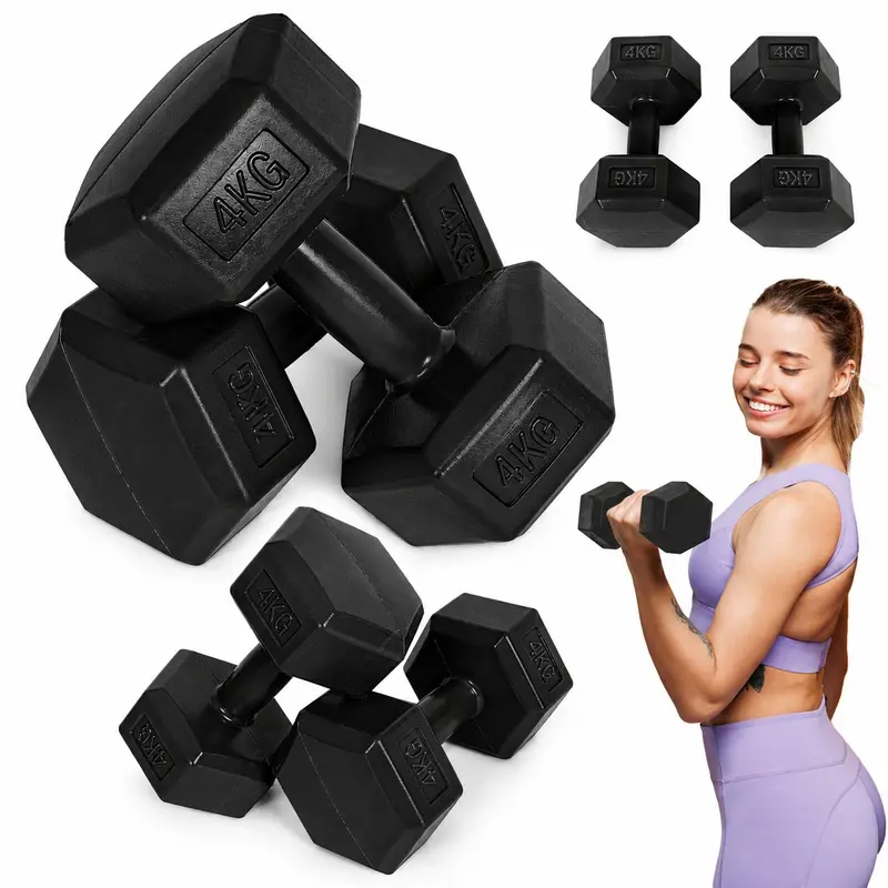 MovePro Hex Dumbbellset - 2 x 4 kg - Zwart - Fitness Gewichten