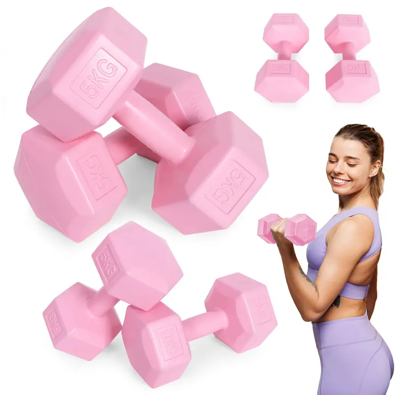 MovePro Hex Dumbbellset - 2 x 5 kg - Roze - Fitness Gewichten