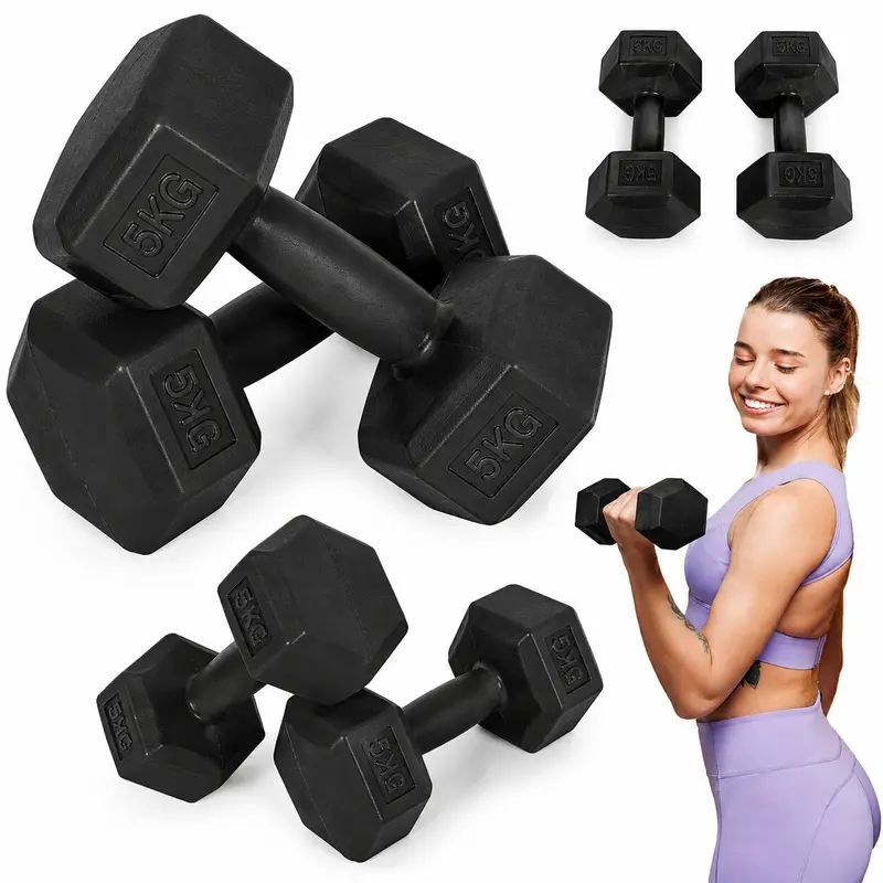 MovePro Hex Dumbbellset - 2 x 5 kg - Zwart - Fitness Gewichten