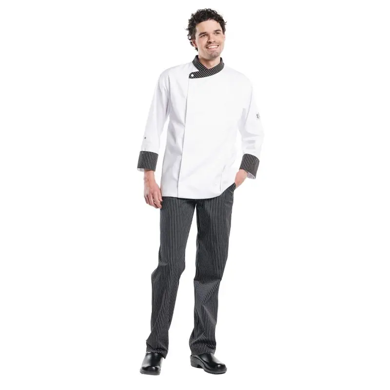 Pantalon de cuisine mixte Chaud Devant Ligne Noir rayé noir et blanc 42/44