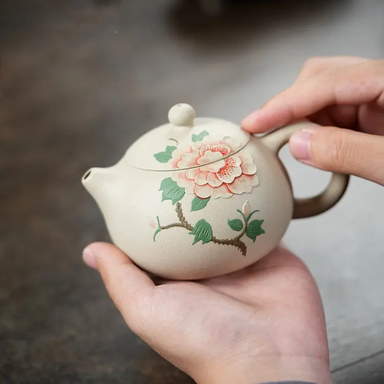 Peony Xishi Yixing Teapot, White Jade Duan Ni Clay, Yaowen Xu 250ml