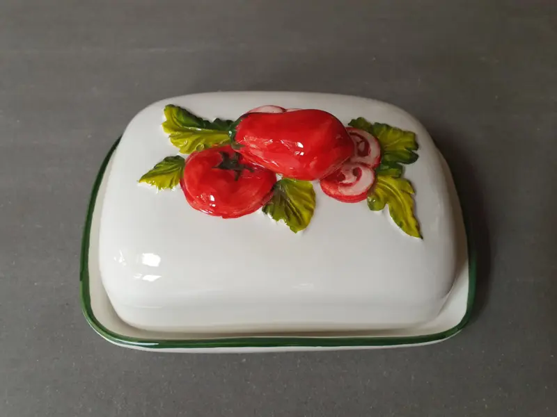 Piccobella Botervloot- Tomaat - Wit/Rood - Keramiek - 20 cm x 14 cm