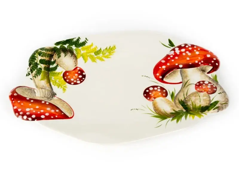Piccobella Schaal Paddenstoel - Rood/Wit - Keramiek - 45 cm x 30 cm