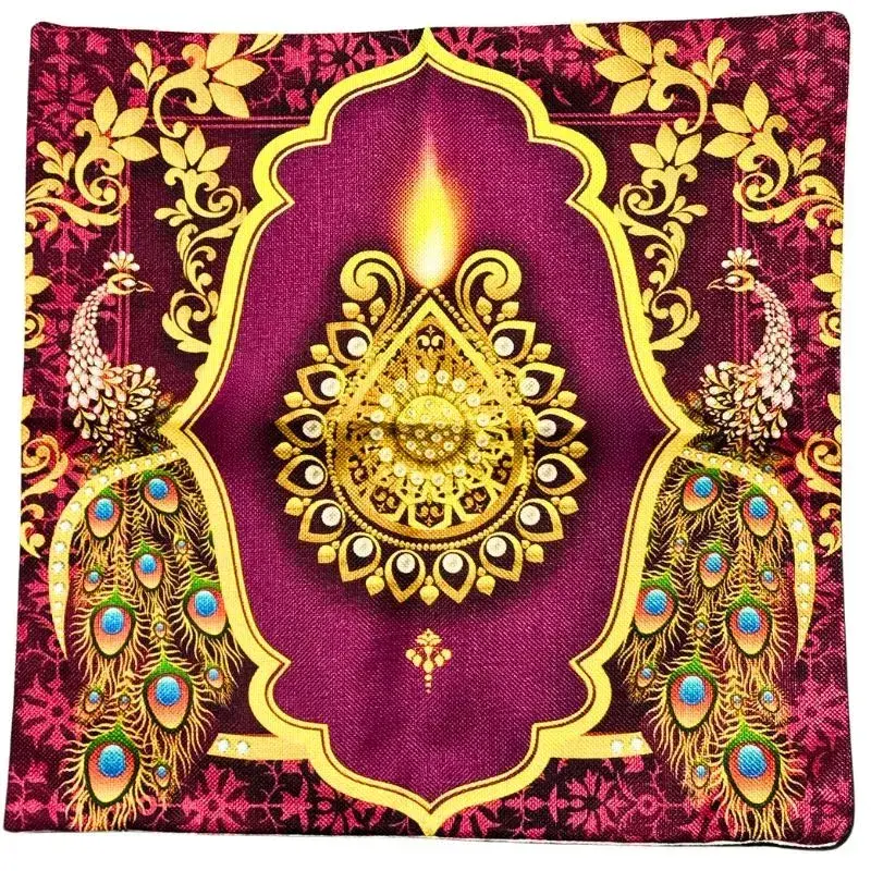 Pillow case with Diya and Peacock Design 1