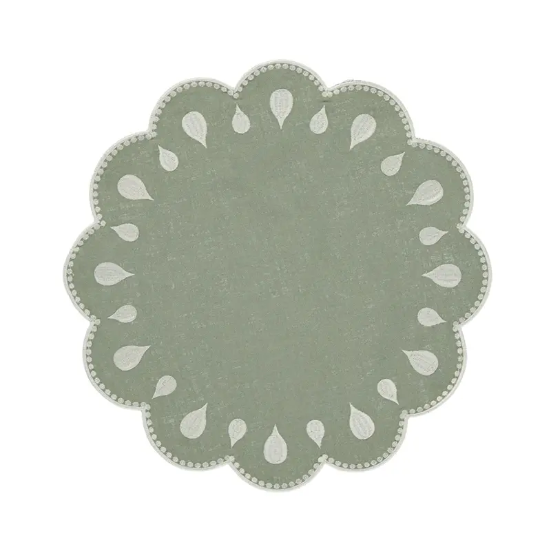 Placemat Gotas geborduurd green & white 45cm