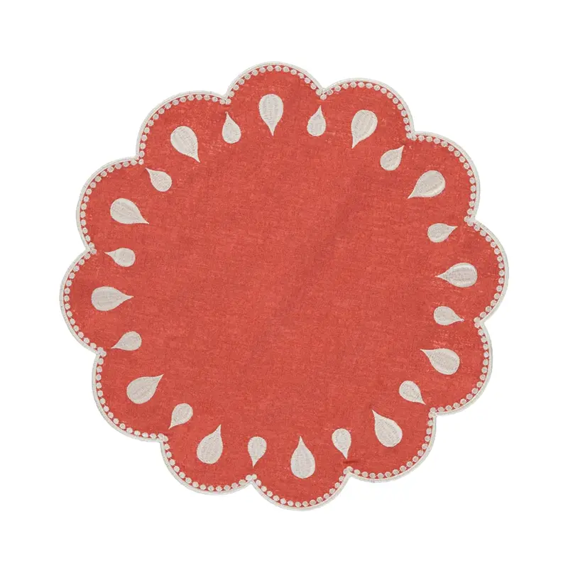 Placemat Gotas geborduurd terracotta & white 45cm