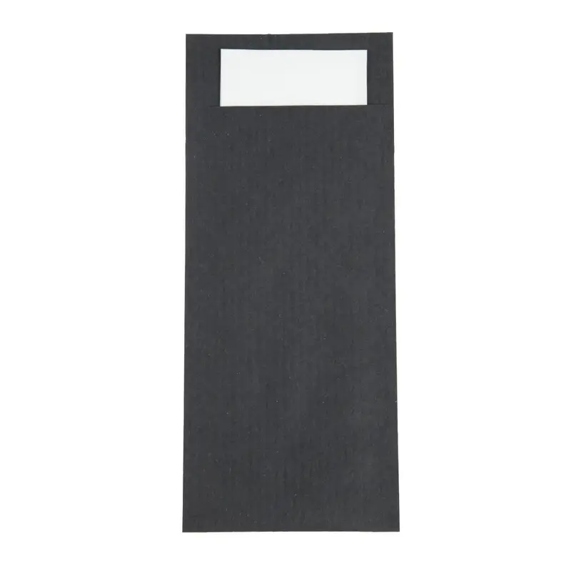 Pochettes à couverts noires avec serviette blanches Europochette (lot de 500)