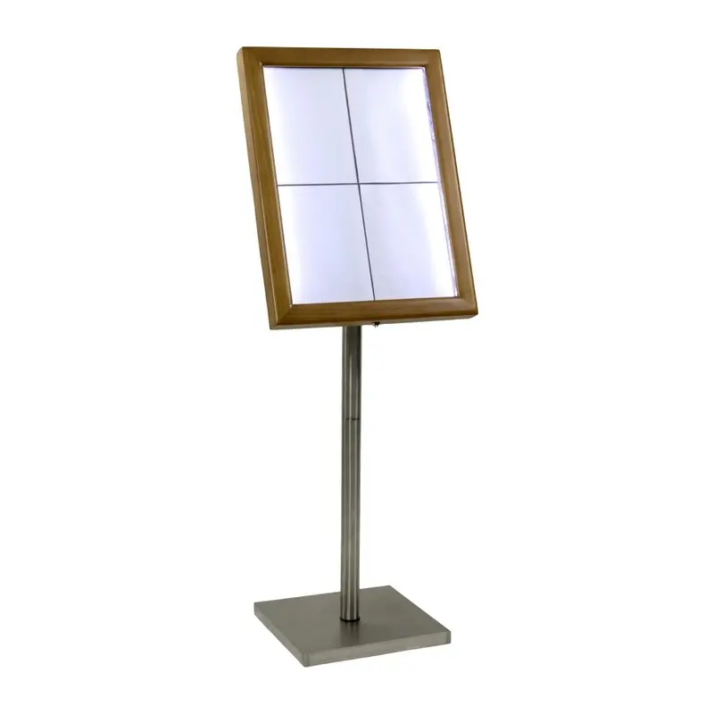 Porte-menu à LED blanches en teck Securit 4xA4 avec poteau et socle