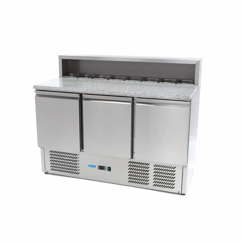Réfrigérateur pour la préparation des pizzas - 137 cm - 3 portes - s'adapte à 8 x 1/6 GN - incl couvercle en acier inoxydable – Maxima 09400205