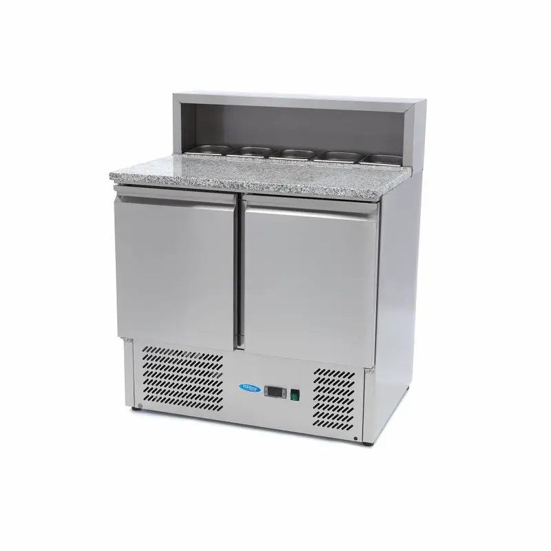 Réfrigérateur pour la préparation des pizzas - 90 cm - 2 portes - s'adapte à 5 x 1/6 GN - incl couvercle en acier inoxydable – Maxima 09400200